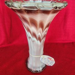 LOVELY MID CENTURY ITALIAN VINTAGE BLOWN ART GLASS PURPLE/WHITE 11" VASE