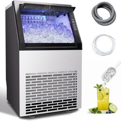 Commercial Ice Maker Machine,100lbs/24H, 36 Cubes in 11Mins, Under Counter Ice Maker with Water Filter, 20lbs Storage Capacity, Freestanding Ice Machi