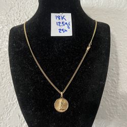 18K Solid Gold Chain and Pendant For Wedding 12.5Gr 25 Inches Long 