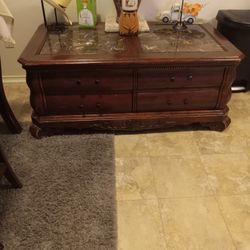 Coffee Table with 4 Drawers On Each Side