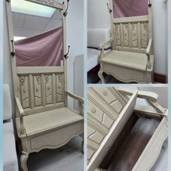 Wooden Chair With Mirror And Storage