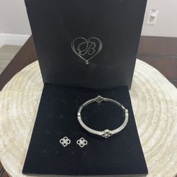 NWOT Brighton Retired Toledo Silver Crystal Bangle Bracelet & Earrings With Box