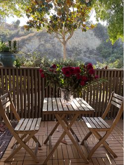 Folding Teak Bistro Set – Table + 2 Chairs