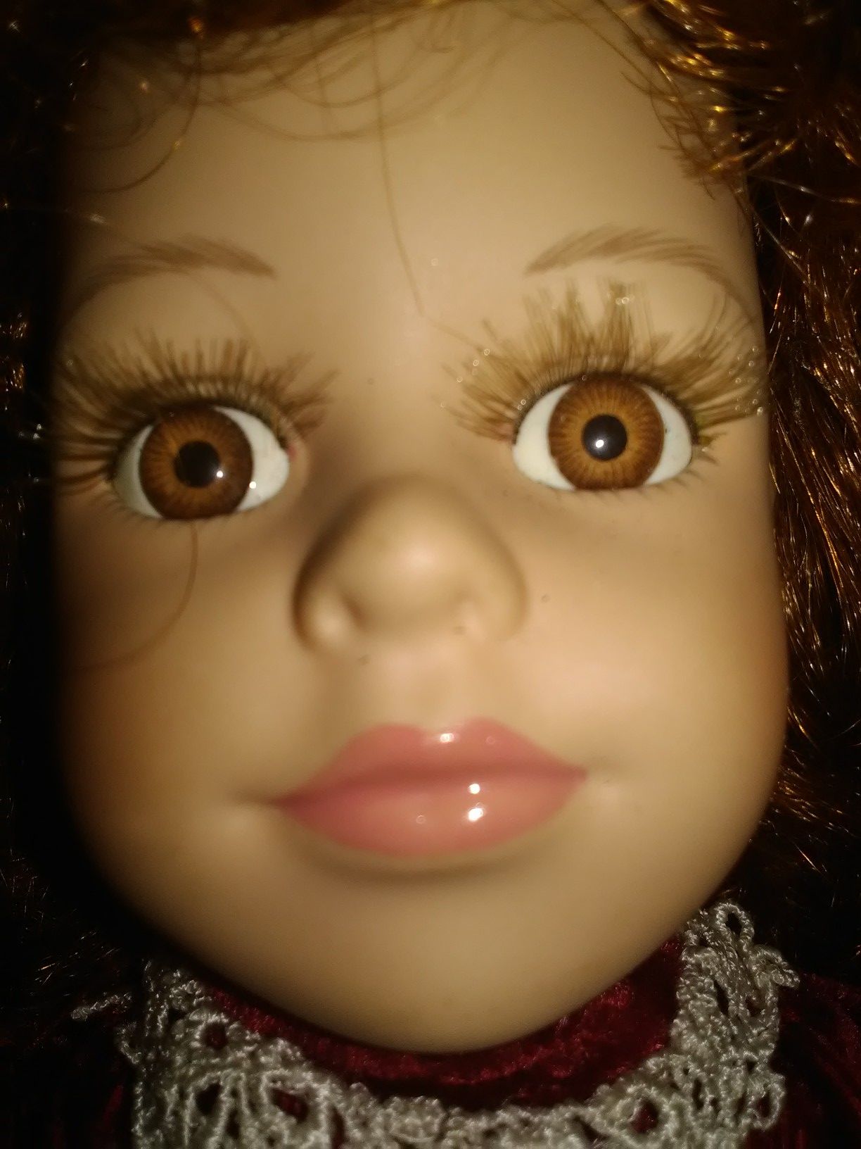 Antique porcelain Dolls Barbie's Collectibles glass doll red head curly hair