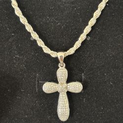 Silver Rope Chain And Cross