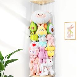 Corner Stuffed Animal Storage Net - Height Adjustable Wood Stuffed Animal Organizer 