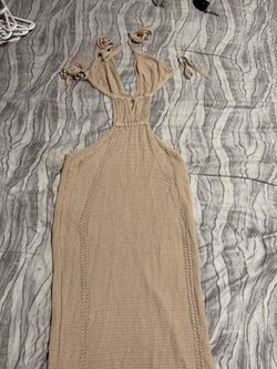 Beige Knit Halter Maxi Dress