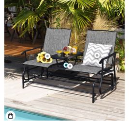 Tangkula Grey Outdoor Swing Glider Chair | Steel Frame, Tempered Glass | 2 Person | Porch, Balcony, Poolside