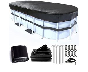 LXKCKJ Rectangular Pool Cover for Above Ground Pools, Winter Oval Pool Covers for Rectangular Frame Pools, Heavy Duty Solar Pool Cover Ideal for Water