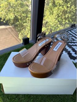 Steve Madden Lift Black Clear Platform Heeled Sandals Women's Size 8