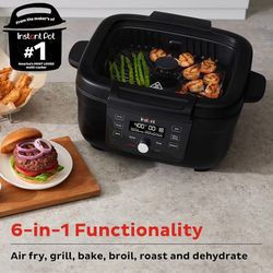 InstaPot 6 in 1 Smokeless Indoor Grill and Air Fryer, Bake,Roast w/Odor Erase
