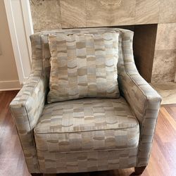 2 Tan/light green fabric chairs