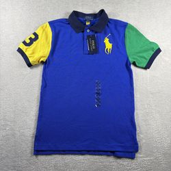 Polo Ralph Lauren Polo Shirt Boys M 10-12 Blue Colorblock Big Pony 3 Logo NWT#4A
