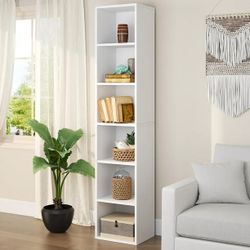 Oneinmil 6-tier Standard Bookcase 71.5" Tall Bookshelf for Home Office, White