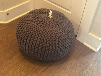 Dark gray Round Pouf Foot Stool Ottoman - Cotton Hand Knitted Dori Pouffe - Cord Boho Home Déc