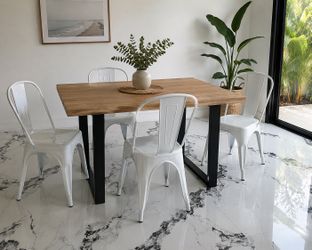 Set of 4 White Industrial Metal Dining Chairs