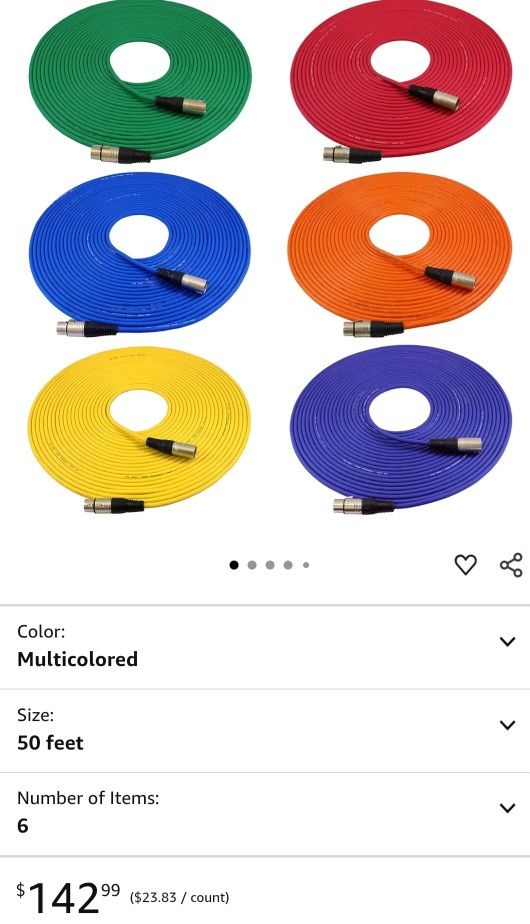 Microphone Cable Cords 50ft 6pack