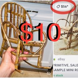 $10 Vintage Plant Holder Mini Bamboo & Twigs Rocking chair 14” by 9”