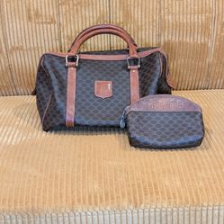 Vintage Celine Macadam Boston Bag & Triomphe Macadam Cosmetic Pouch