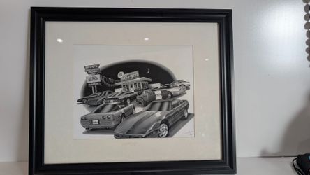 Vintage Corvette Rent-A-Vette Framed Print Black White Automotive Art Decor