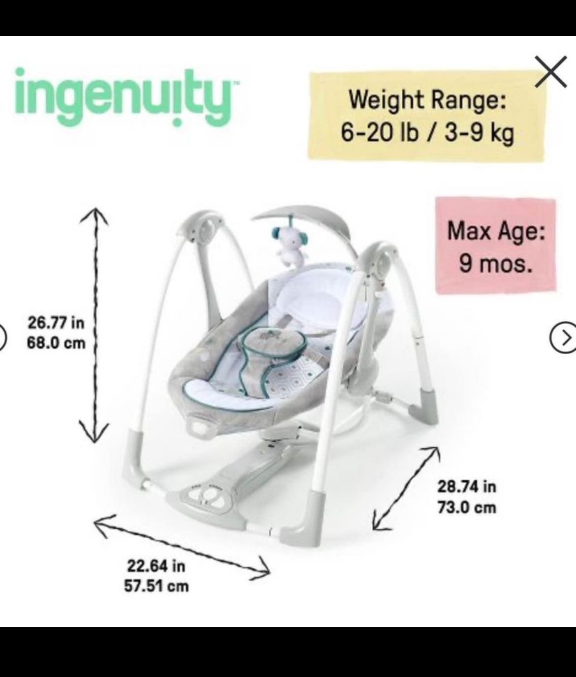 Ingenuity ConvertMe 2-in-1 Compact Portable Baby Swing 2 Infant Seat