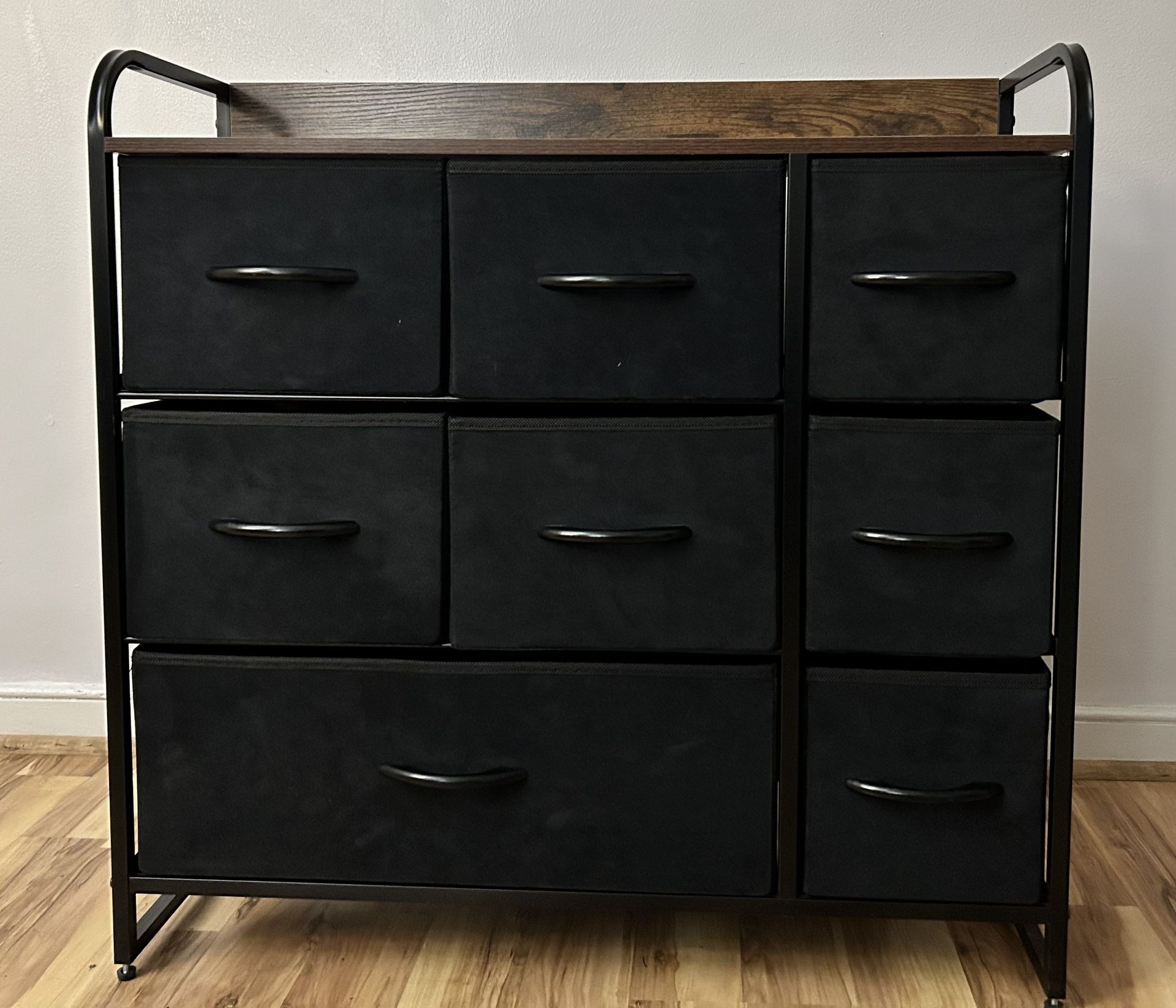 8 Eight Drawer Dresser, Black Fabric with Wood Top