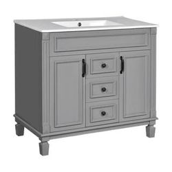 36'' Wood Bathroom Vanity Grey Modern Bathroom Storage Cabinet with 2-Soft Closing Doors and 2-Drawers, Single SinkN710P230231E