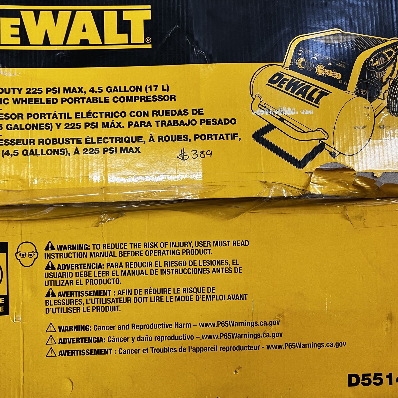 Dewalt Heavy Duty 225 Psi Max 4.5 Gallon Electric Wheeled Portable Compressor 
