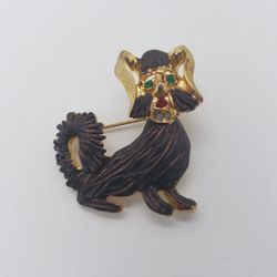 Dog Pin Brooch Brown Gold