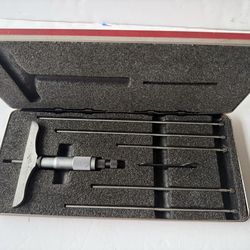 Starrett 445BZ-6RL Depth Micrometer Gage, 0-6" Range, Ratchet Thimble