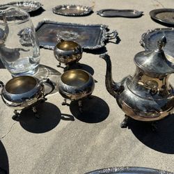 Silver Plated Tea Sets And Platters 