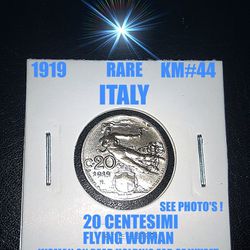 1919-R RARE ITALY 20 CENTEMISI FLYING WOMAN KEY DATE KM#44 ! SEE PHOTO'S !