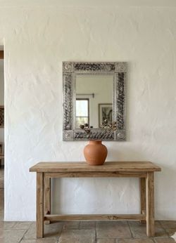 Large Vintage Handcrafted Mexican Punched Tin Wall Mirror - Celestial Sun & Moon