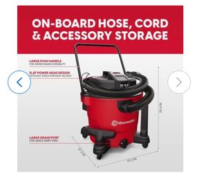 Vacmaster 16 Gallon 6.5 Peak HP Wet Dry Vacuum Red Heavy Duty Shop Vac VJH1612PF 1101