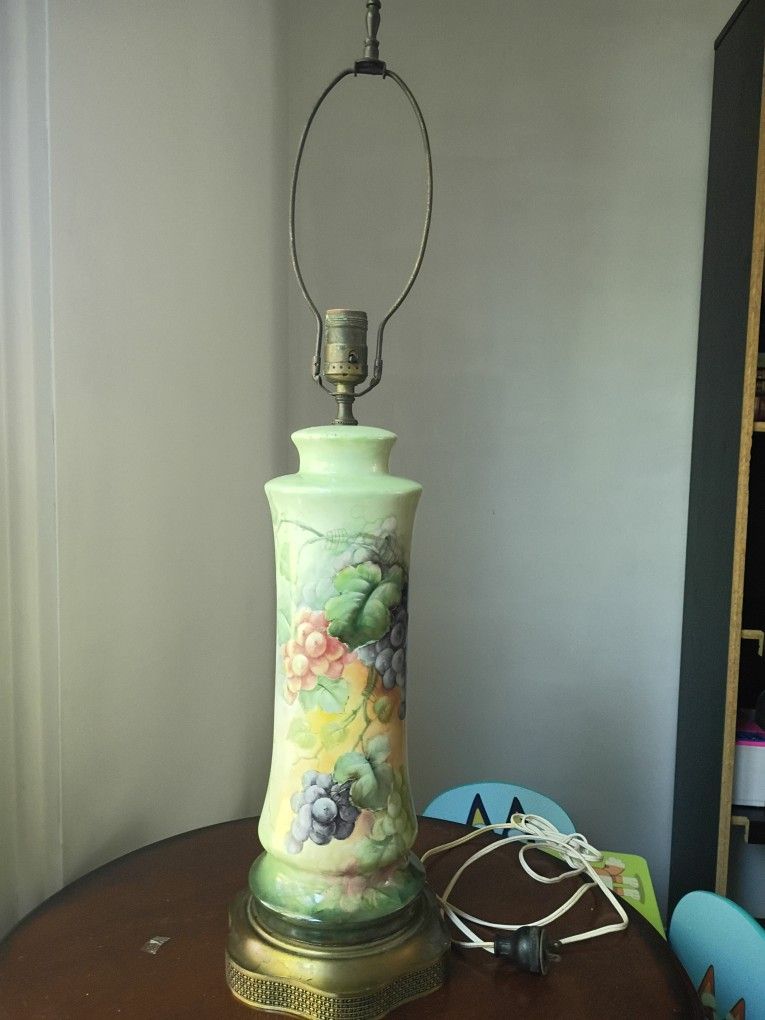 Antique A.H. Bavter Hand Painted Floral Ceramic Lamp