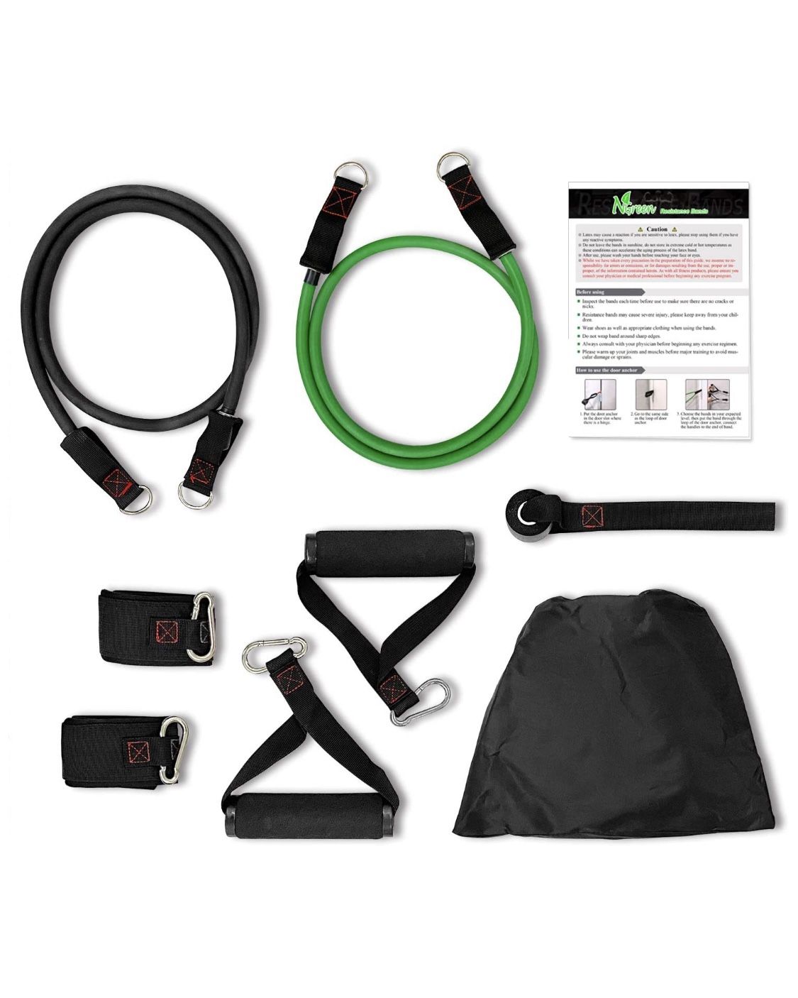 NGreen Exercise and Resistance Bands Set - Homegym Stretching Fitness Tube with Door Anchor, Ankle Straps and Handles, Workout Bands for Muscle Build