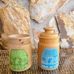 Vintage Sunny Caribbee Arawak Love Potion and West Indian Hangover Cure Wooden Containers