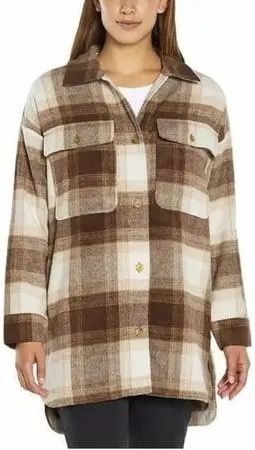 Banana Republic Ladies' Structured 4 Pocket Button Shacket In Brown Bailor Plaid