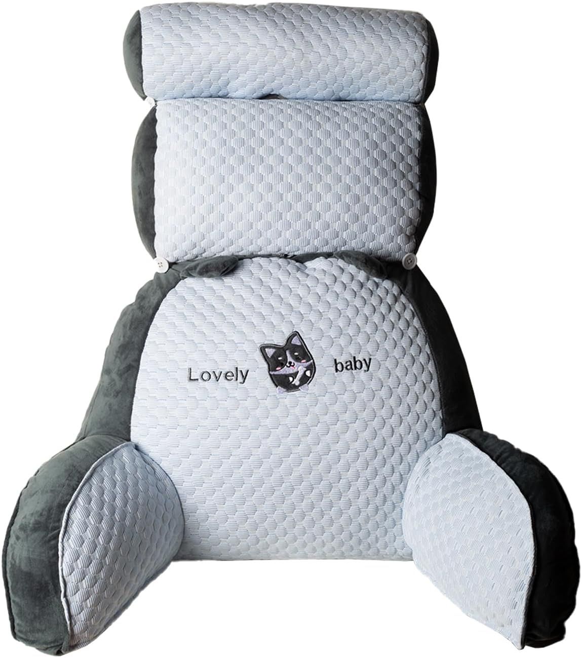 Reading Pillow for Shoulder & Head Support, Back Pillow for Sitting in Bed, Back Support Pillow W/Durable Zippers, Spine-Friendly Curve Design - Cozy,