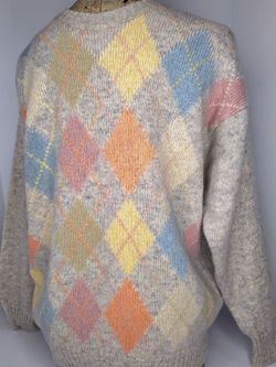 RARE Classic 100% Shetland Wool Argyle Print Sweater Made in Ireland 1980s-1990s