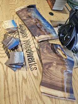 Monkey Pod Beach Resin Boards Serving Trays  And Coaster