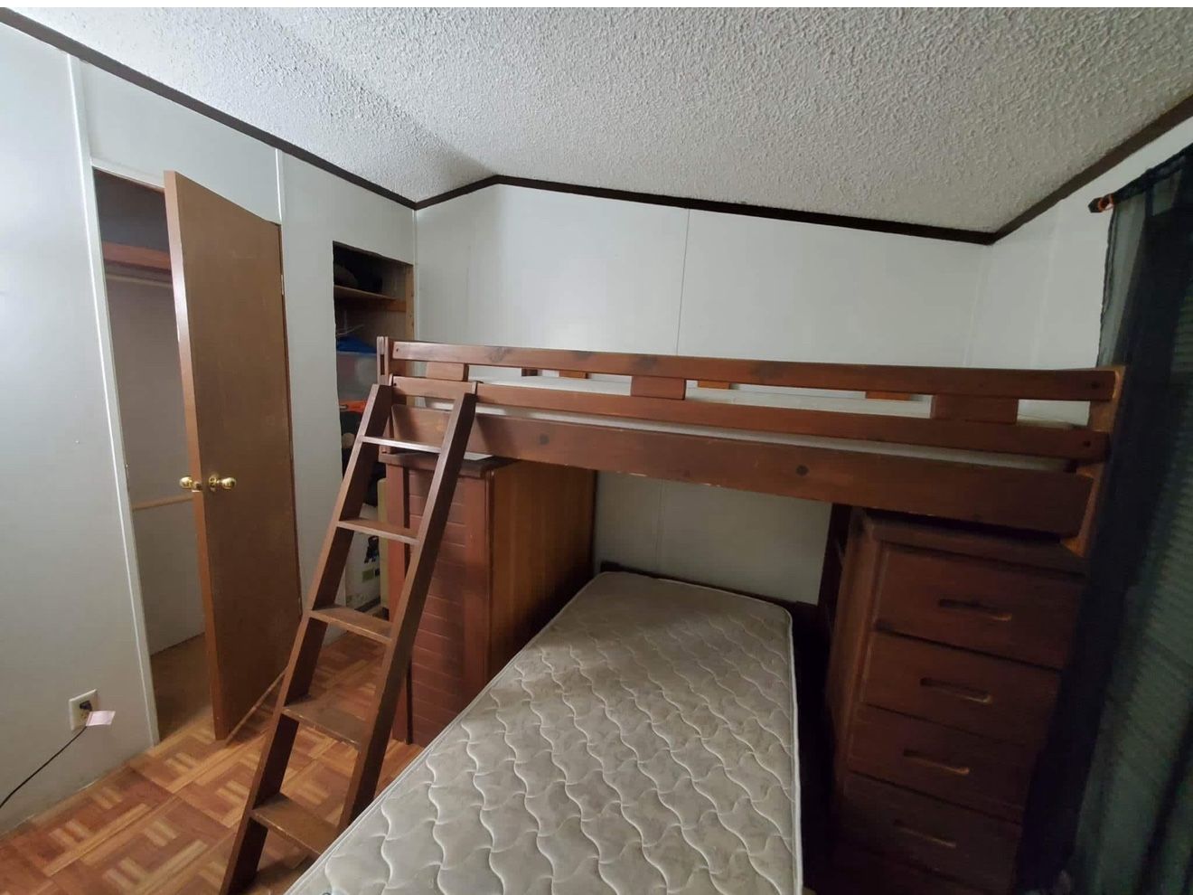 Wooden Loft Bunk Bed with Built-In Storage & Ladder