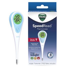 Vicks SpeedRead Digital Thermometer for Baby, Kids & Adults Color-Coded Readings in 8 seconds, Oral, Baby Rectal Thermometer or Under The Arm, Water R
