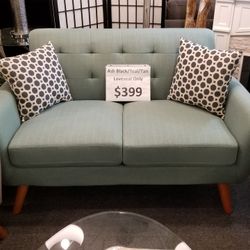  Brand New 60" Linen Midcentury Loveseat + 2 Accent Pillows