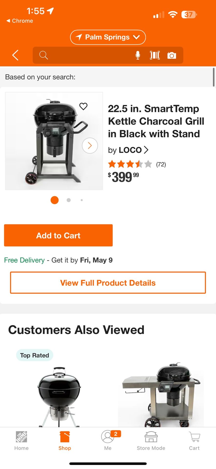 LOCO 22.5 in. SmartTemp Kettle Charcoal Grill in Black with Stand