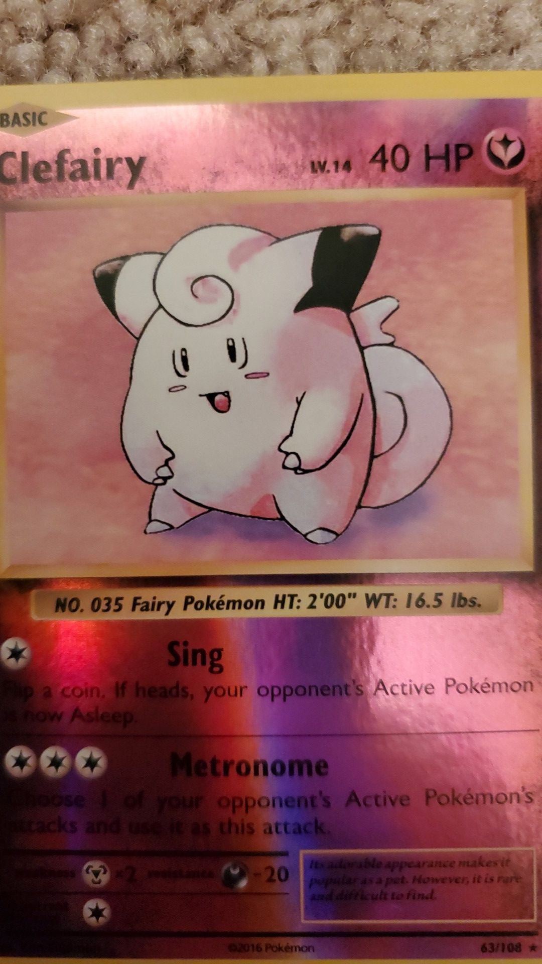 Pokemon card- Clefairy Basic