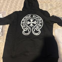 Chrome Hearts Black Pullover Hoodie Cross Sleeve Horseshoe Logo Size M 