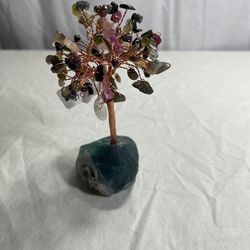 New, Tourmaline Natural Gemstone Tree of Life with Fluorite Base