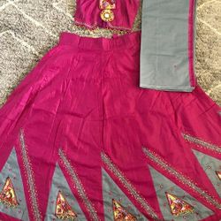 Lehenga Burgundy And Grey 