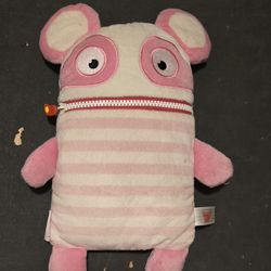 Worry Eaters Betti Plush Anti Anxiety Toy 10" Pink White Striped Zipper Monster